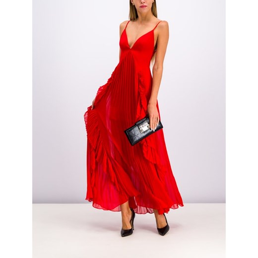 Sukienka Marciano karnawałowa czerwona elegancka z dekoltem w serek na ramiączkach na bal maxi 