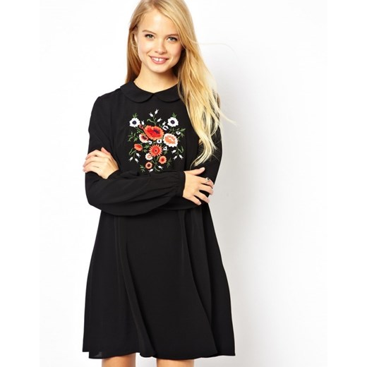 Asos Mini Sukienka z Ludowym Wzorem aleja-mody czarny abstrakcyjne wzory