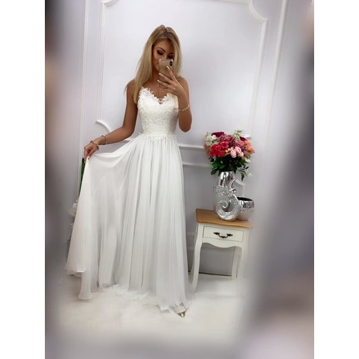 Długa Sukienka LUKRECJA -biały Pretty Women  XS (34) okazyjna cena Pawelczyk24.pl 