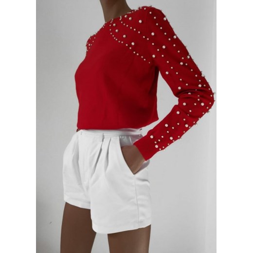 Sweter damski czerwony z okrągłym dekoltem 
