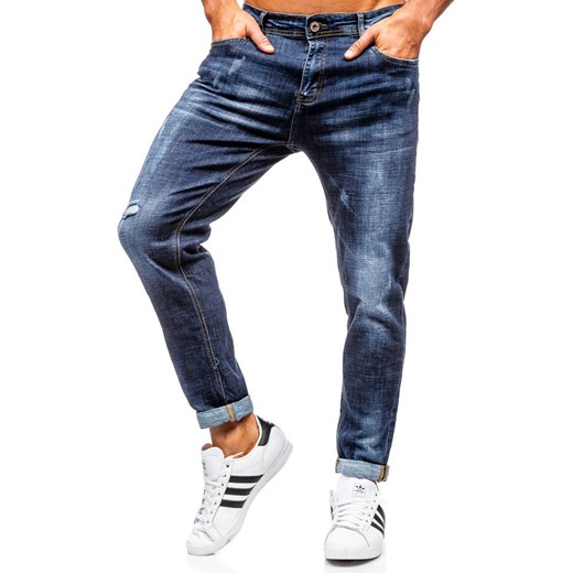 Niebieskie jeansy męskie Denley bez wzorów 