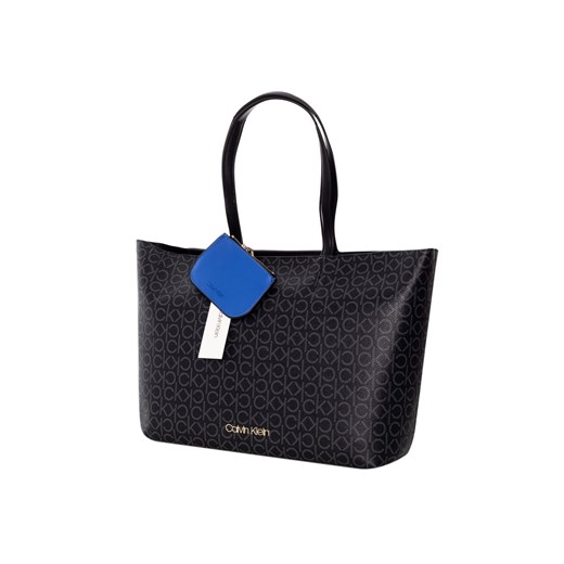 Shopper bag Calvin Klein czarna z breloczkiem z nadrukiem elegancka do ręki 
