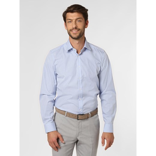 Finshley & Harding Koszula męska z bardzo długim rękawem Mężczyźni Slim Fit Bawełna jasnoniebieski w kratkę kołnierzyk kent ze sklepu vangraaf w kategorii Koszule męskie - zdjęcie 74976798