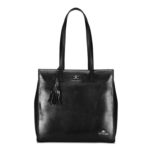 Shopper bag czarna Wittchen z frędzlami mieszcząca a8 elegancka 
