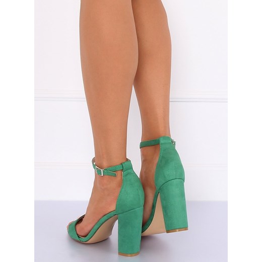 Sandały damskie na słupku zielone ze skóry ekologicznej 