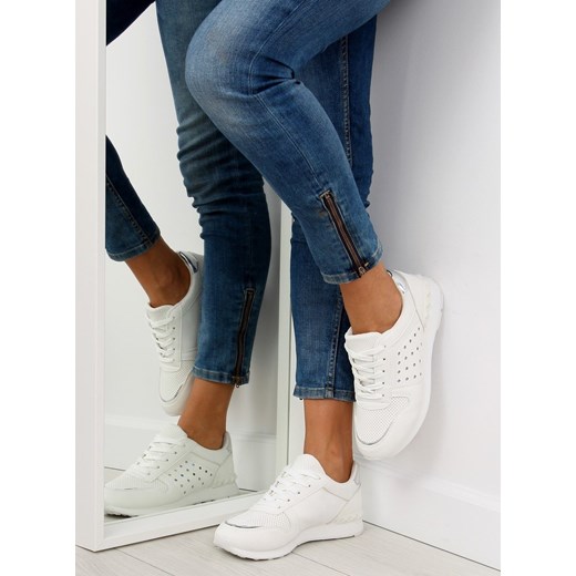 Buty sportowe damskie białe bez wzorów rockowe ze skóry ekologicznej płaskie 