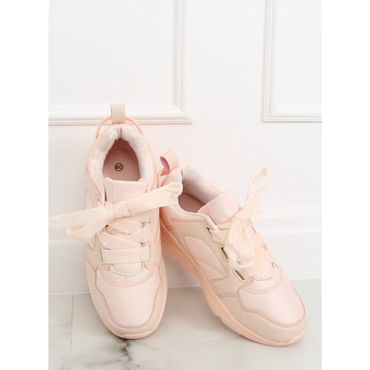 Buty sportowe damskie z tkaniny bez wzorów różowe płaskie sznurowane 
