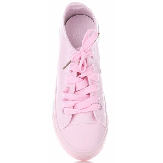 Trampki damskie różowe Ideal Shoes gładkie sportowe tkaninowe z niską cholewką 