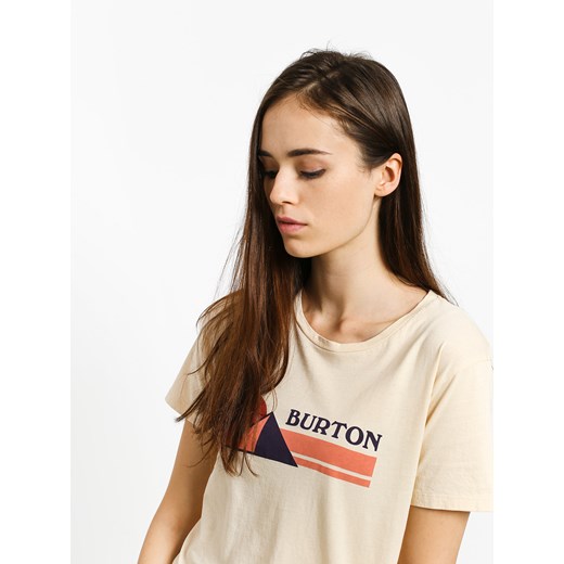 Bluzka damska Burton młodzieżowa beżowa z napisami jerseyowa z krótkim rękawem 
