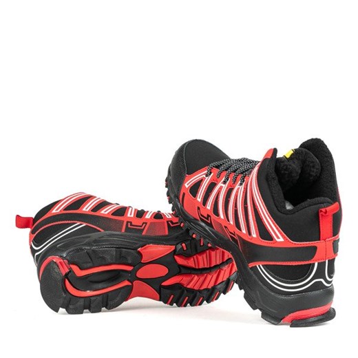Czarne sportowe męskie buty trekkingowe z czerwoną wstawką Everest - Obuwie Royalfashion.pl  41 