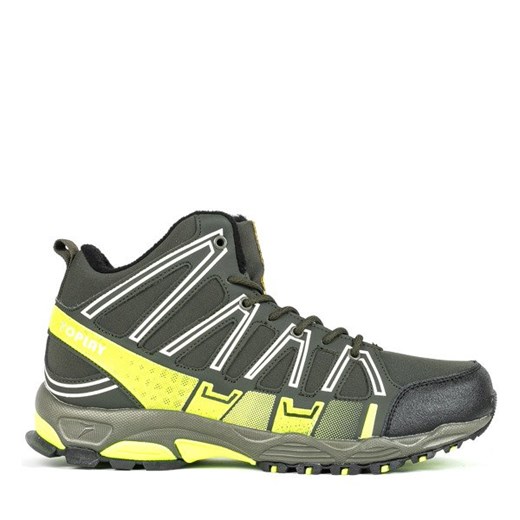 Zielone sportowe męskie buty trekkingowe z neonową żółtą wstawką Everest - Obuwie Royalfashion.pl  45 