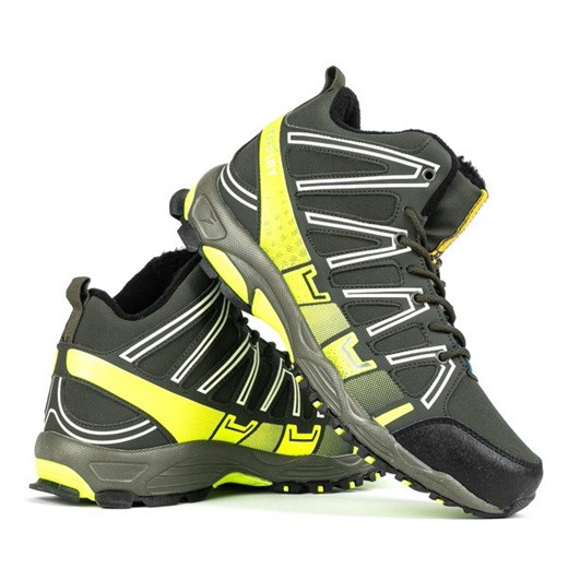 Zielone sportowe męskie buty trekkingowe z neonową żółtą wstawką Everest - Obuwie  Royalfashion.pl 44 