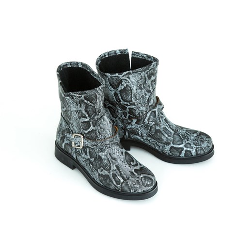 wężowe botki z klamrą - skóra naturalna - model 436 - kolor czarny wąż Zapato 38 zapato.com.pl