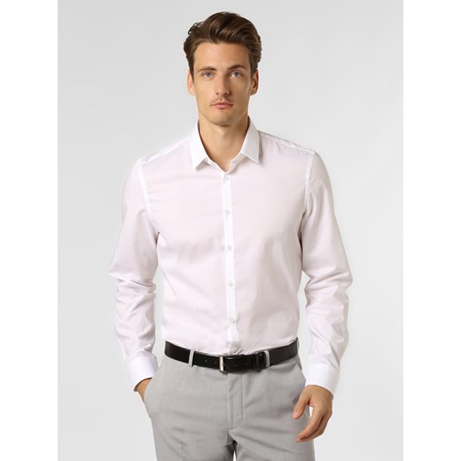 Finshley & Harding London Koszula męska Mężczyźni Slim Fit Bawełna biały jednolity kołnierzyk kent ze sklepu vangraaf w kategorii Koszule męskie - zdjęcie 75112136