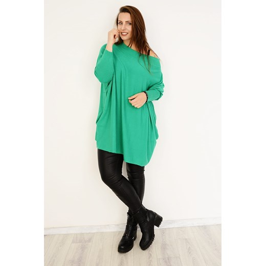Sweter oversize z kieszeniami zielony N-Fashion  UNI 