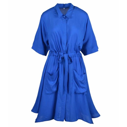 Sukienka Agrafka niebieska z krótkim rękawem szmizjerka na wiosnę 