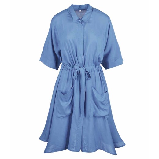 Sukienka Agrafka szmizjerka bez wzorów z krótkimi rękawami niebieska na wiosnę 