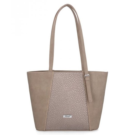 Shopper bag Karen Collection brązowa elegancka bez dodatków z tłoczeniem 