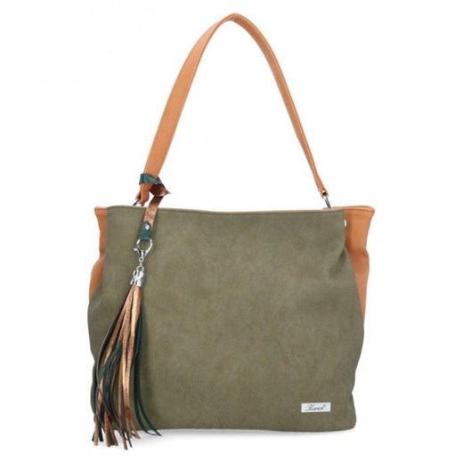 Shopper bag zielona Karen Collection na ramię zamszowa boho 
