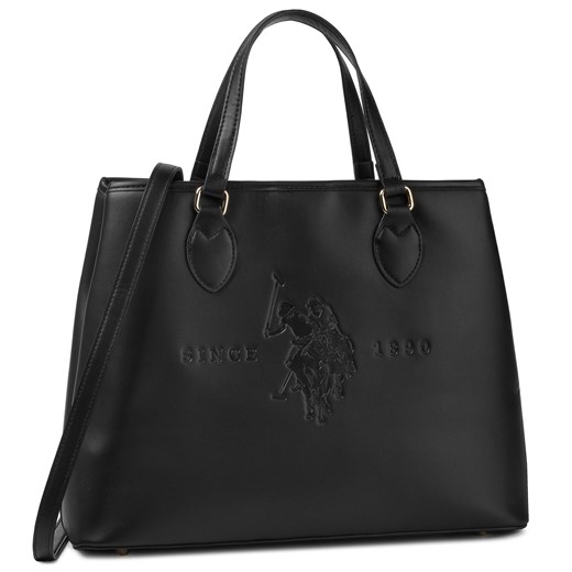 Shopper bag U.S Polo Assn. czarna średniej wielkości młodzieżowa matowa bez dodatków 