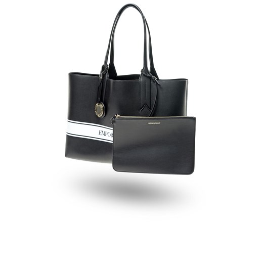 Czarna shopper bag Emporio Armani ze skóry ekologicznej duża na ramię 