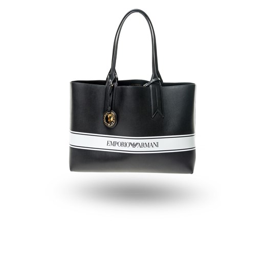 Shopper bag Emporio Armani ze skóry ekologicznej duża z breloczkiem 