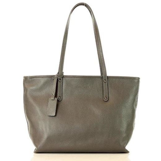 Brązowa shopper bag Merg elegancka lakierowana na ramię duża bez dodatków 