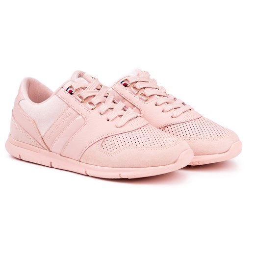 Różowe buty sportowe damskie Tommy Hilfiger dla biegaczy młodzieżowe sznurowane skórzane gładkie 