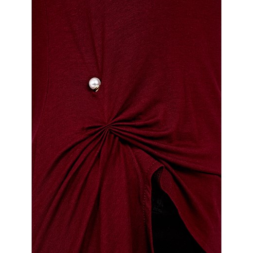 Bluzka damska Gate czerwona z długim rękawem bez wzorów z elastanu 