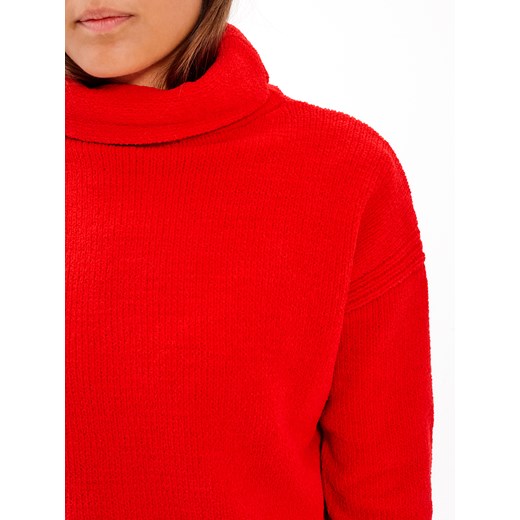 Sweter damski czerwony Gate casual bez wzorów 