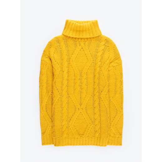 Sweter damski Gate z golfem casual żółty na zimę