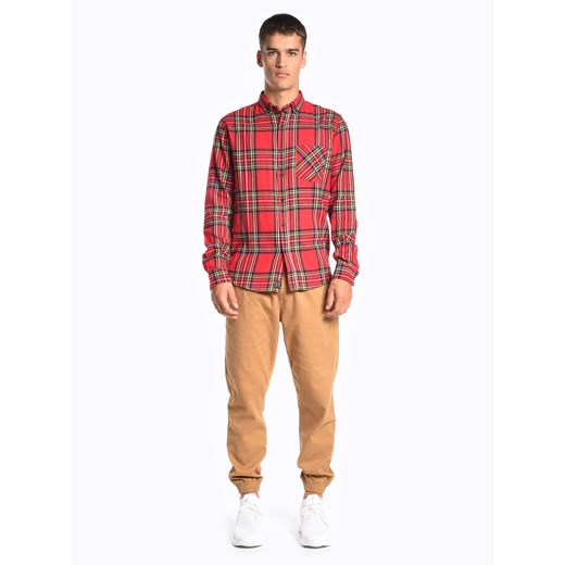 Koszula męska Gate czerwona z długim rękawem casual w kratkę z kołnierzykiem button down bawełniana
