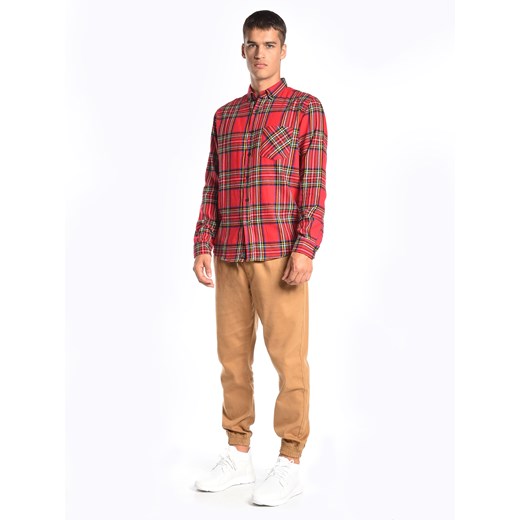 Koszula męska Gate casual czerwona w kratkę z długim rękawem z kołnierzykiem button down bawełniana