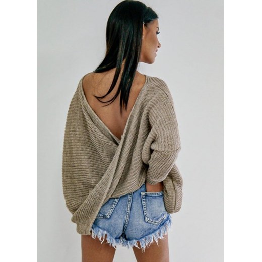 Sweter damski zielony bez wzorów z poliamidu