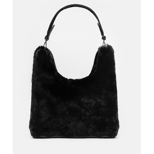 Shopper bag Kazar glamour czarna na ramię średniej wielkości z futra 