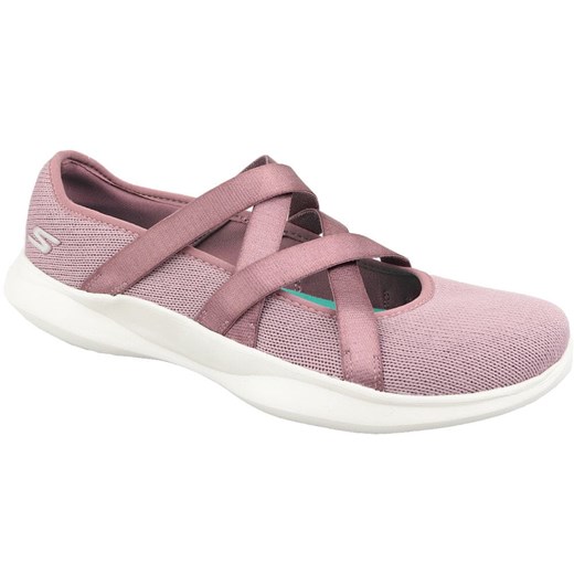Buty sportowe damskie Skechers sneakersy młodzieżowe różowe z tkaniny bez wzorów płaskie 