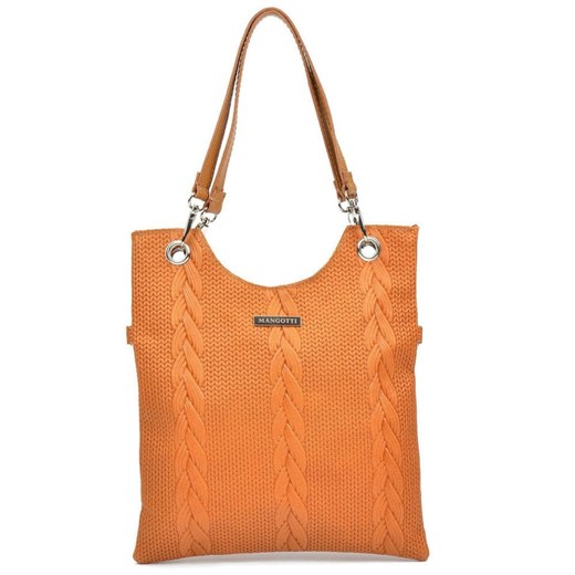 Shopper bag Mangotti pomarańczowy bez dodatków ze skóry mieszcząca a5 elegancka na ramię 