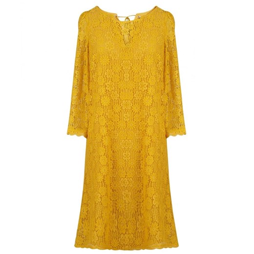 Sukienka Nafnaf elegancka żółta trapezowa mini z długim rękawem 