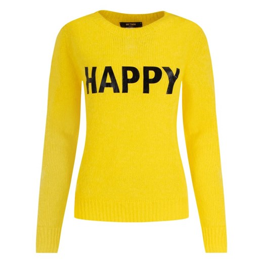 Twinset sweter damski żółty z okrągłym dekoltem z napisem 