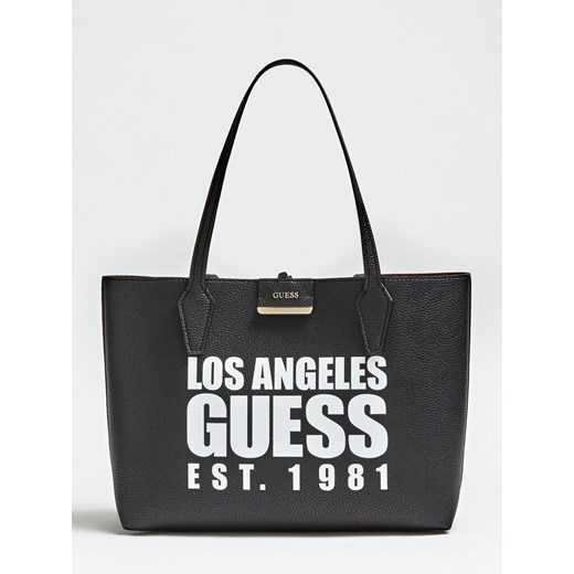 Guess shopper bag bez dodatków czarna mieszcząca a5 w stylu młodzieżowym 