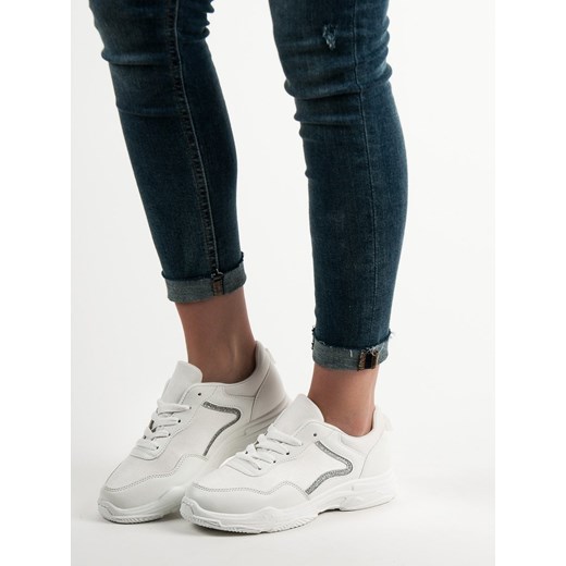 Sneakersy damskie Shelovet na platformie młodzieżowe bez wzorów sznurowane 