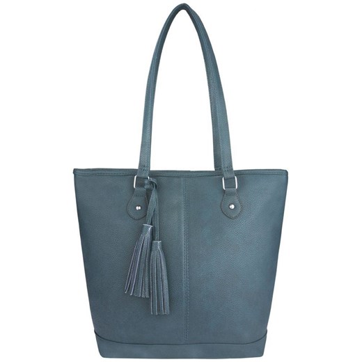 Shopper bag niebieska z frędzlami elegancka na ramię 
