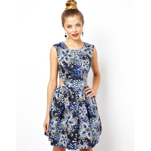 Asos Mini Kloszowana Sukienka Wzór aleja-mody szary abstrakcyjne wzory