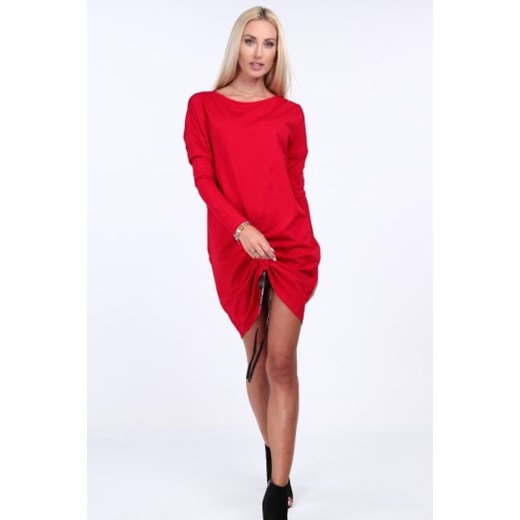 Sukienka Fasardi z okrągłym dekoltem czerwona luźna bez wzorów mini 
