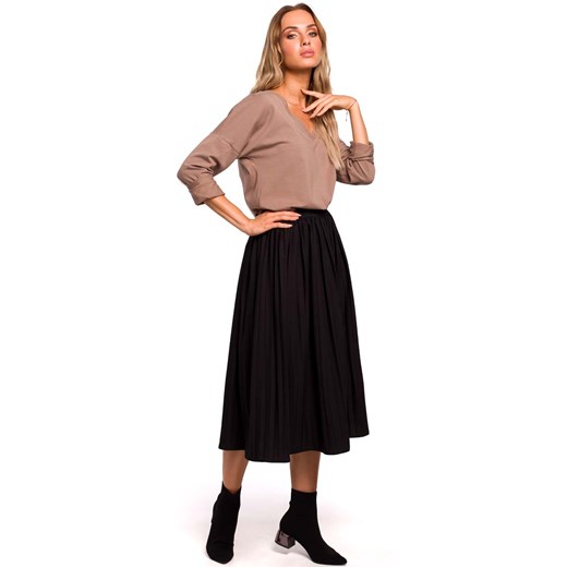 Czarna Plisowana Spódnica Midi na Gumie Moe L-XL MOLLY.PL
