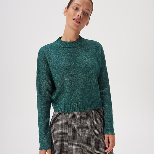 Sinsay - Krótki sweter z błyszczącą nicią - Zielony Sinsay  XS 