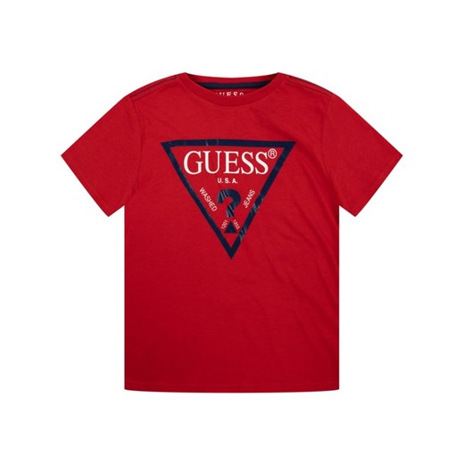 Czerwony t-shirt chłopięce Guess z krótkim rękawem 