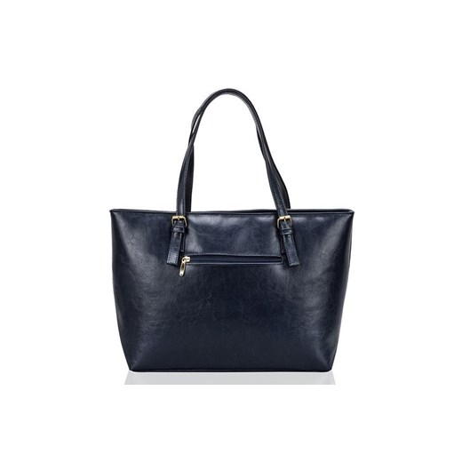 Shopper bag niebieska z breloczkiem elegancka na ramię 