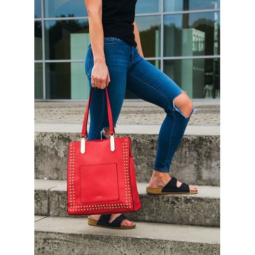 Shopper bag bez dodatków czerwona glamour na ramię 