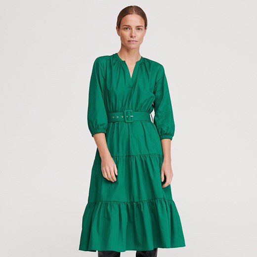 Reserved - Bawełniana sukienka z paskiem - Zielony Reserved  XS 